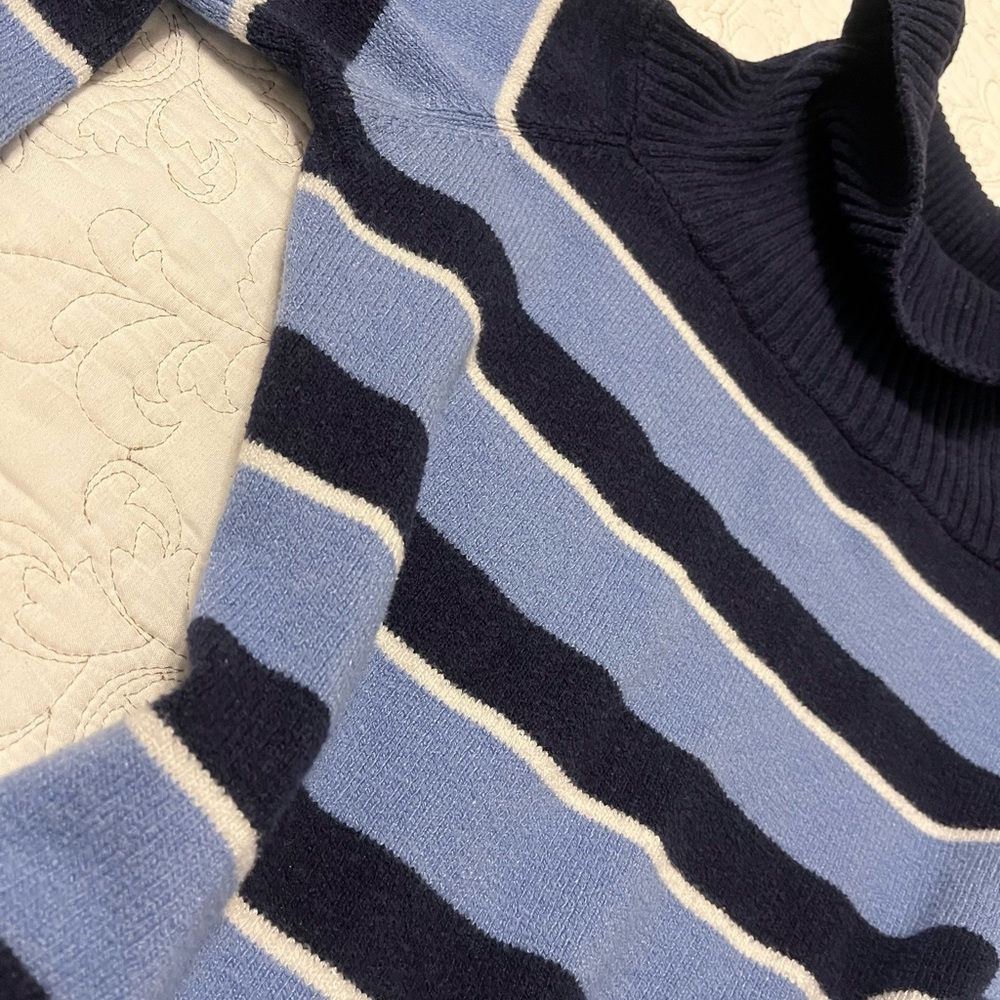 Navy and Light Blue Striped Women's Turtleneck Sweater - Picture 3 of 4